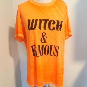 Zoe + Liv Womens Shirt Large Witch and Famous Orange Short Sleeves Halloween